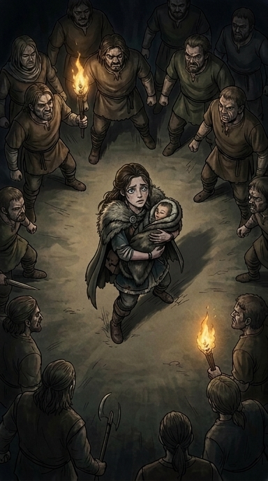 Ildico takes an involuntary step back as the hostile villagers close in, surrounding her completely. She is trapped.