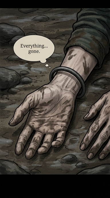 Ildico's muddy hand opens and closes. It is empty. The last of her silver, her food, everything except the clothes on her back and the bracelet on her wrist, is gone, lost to the river.