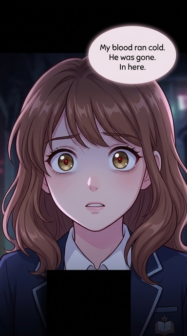 A tight close-up on Sophie's face, capturing her wide, panicked eyes which reflect the dim, flashing lights of the haunted house.