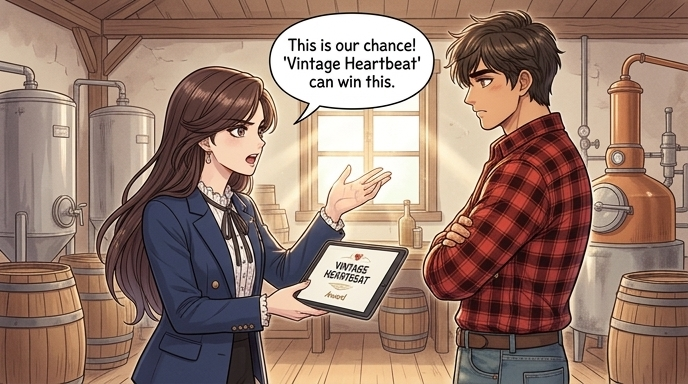 A firm proposal. LEFT: The slender woman, Soo-yeon, gestures emphatically towards the tablet. RIGHT: The sturdy man with an athletic build, Han-sol, looks away from the screen, towards Soo-yeon.